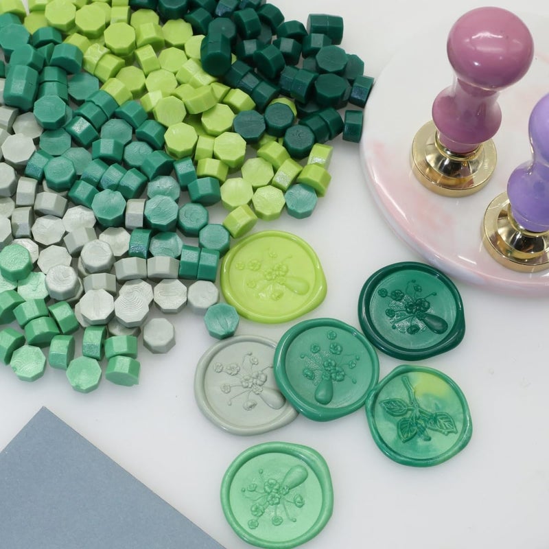 Atopbb 300 Pcs Wax Seal Beads, Sage Green Sealing Wax Beads, Refilling Octagon Wax Sealing Beads for Wax Stamp Sealing, Perfect for Wedding Invitations, Christmas Cards, Envelopes (Sage Green) - Image 5